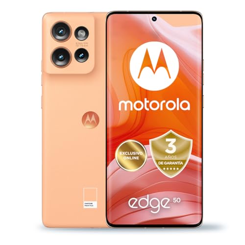 Motorola Edge 50, 24 GB (12 GB RAM Boost)/512 GB, Espanha, certificação militar de durabilidade, ecrã 6,7" pOLED 1,5 K, câmara 50 MP e zoom ótico 3X, carregamento TurboPower de 68 W, capa, Peach Fuzz