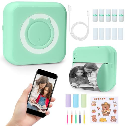 Mini impressora para telemóvel, impressora fotográfica, impressora térmica Bluetooth com 13 rolos de papel, impressora portátil sem fios para lista de fotos, impressora fotográfica para iOS e Android
