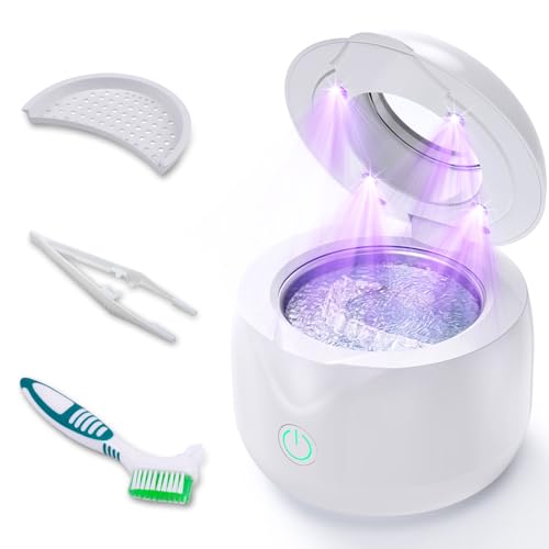 ITSHINY Limpador ultra-som, 45000 Hz limpeza dentária ultra-som, 200 ml ultra-som limpeza dentária, dentes UV Pod 25 W para dentaduras prestiças, alinhadores, retentores, aparelhos de ortodontia