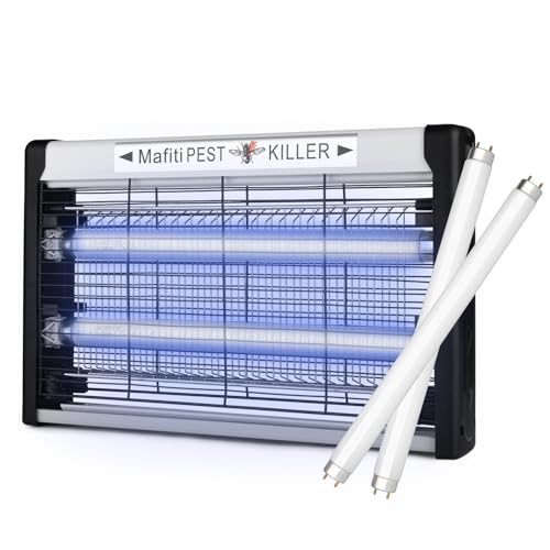 mafiti Elétrico mata mosquitos, armadilha de insetos de 20 W com luz UV, mata moscas com 2 lâmpadas de substituição, traças ect, silencioso para uso residencial e comercial (Black)