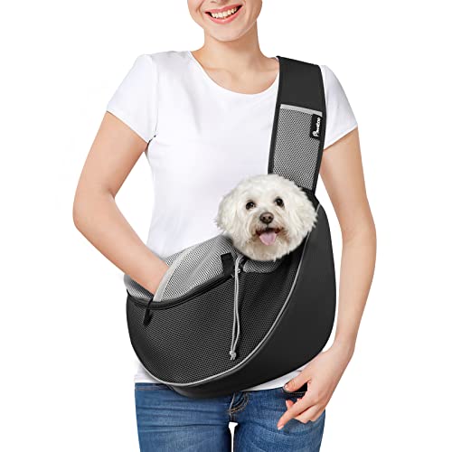 Pawaboo Bolsa de tiracolo para cães, bolsa portátil para animais de estimação com alça ajustável e bolsos, mala de mensageiro respirável confortável com para cães gatinhos para viajar, L, preto