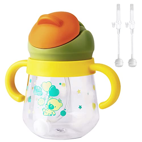 nohlerlife Caneca para beber para bebés copo com de silicone, caneca anti-derrame para crianças pequenas, caneca de palha para bebé com alças (amarelo (2 palhinhas))