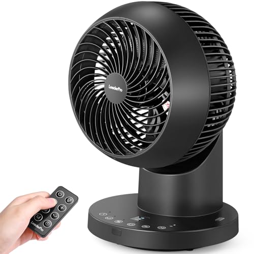 LeaderPro Ventoinha de mesa, 4 velocidades, ventilador turbo potente circulação, controlo remoto, silencioso, ar para quarto sala de estar, cozinha escritório, preto