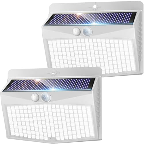 nipify Focos solares para exteriores, 3 modos / 2 pacotes de luz solar exterior com sensor de movimento, luzes solares impermeáveis para jardim, garagem, rua, pátio, caminhos