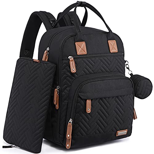 iniuniu Bolsa trocador para bebés, mochilas de fraldas com bolsa de fraldas para carrinho, tapete para mudar lavável, estojo para chupetas, para mãe e pai, preto