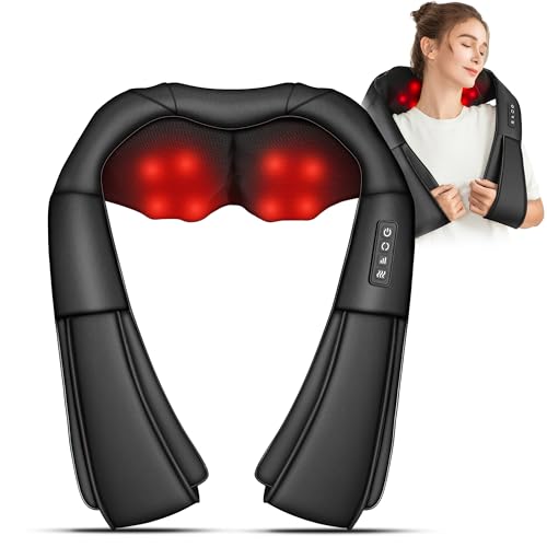 Brelley Massajador cervical e costas com calor 3D, massajador costas ideal para aliviar a dor muscular, couro sintético, presente para mulheres e homens