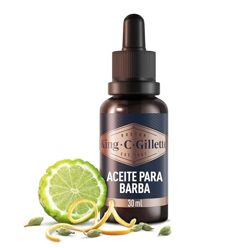 King C. Gillette Óleo para barba para homem, barba macia e perfumada, com a característica aroma de King C. Gillette com notas de sândalo, cedro, ergamota, sementes de caramomo e mandarina, 30 ml