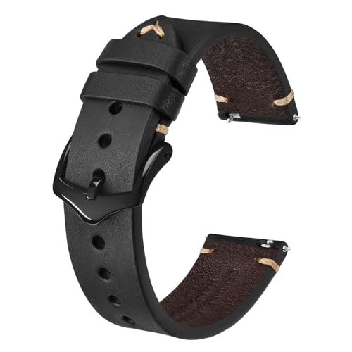 BISONSTRAP Correias de relógio para homem, correias de relógio de couro costuradas à mão, libertação rápida, 18 mm 20 mm 22 mm
