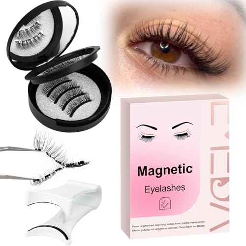 EMEDA Cílios magnéticos 2 pares - efeito olho de gato natural, pestanas magnéticas reutilizáveis com aplicador sem cauda e leves hipoalergénicas, confortáveis