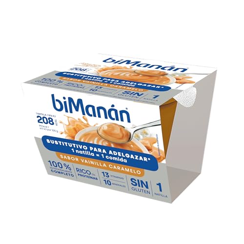 biManán - Copo de baunilha caramelo, creme substitutivo de alimentos para emagrecimento, baixas calorias, ajudam a perder e controlar o peso, com proteínas, vitaminas e minerais, sem glúten - 210 g