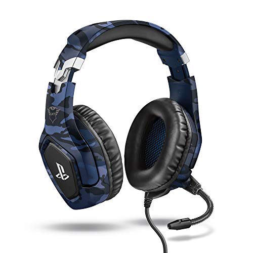 Trust Gaming Capacetes PS4 e PS5 Auriculares de Gaming GXT 488 Forze-B, licença oficial para Playstation, microfone dobrável, altifalantes ativos de 50 mm, cabo entrançado de nylon de 1,2 m, azul