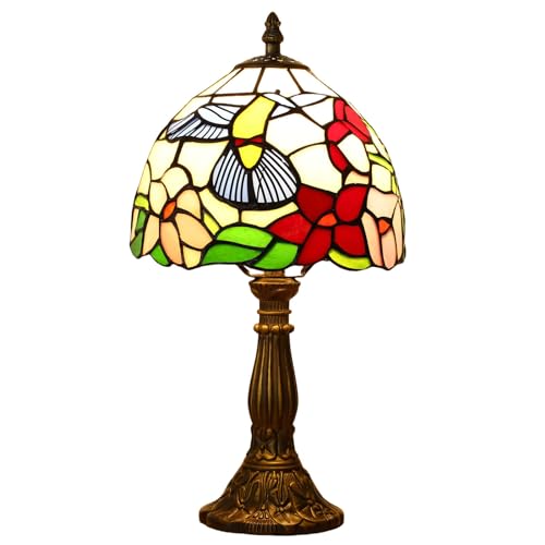 FUMAT Candeeiro Tiffany, candeeiro de mesa retro vintage, abajur de vidro colorido, perfeito para sala de estar, quarto, estúdio, estante de livros, secretária, mesa de cabeceira