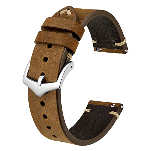 BISONSTRAP Correias de relógio para homem, correias de relógio de couro costuradas à mão, libertação rápida, 18 mm 20 mm 22 mm