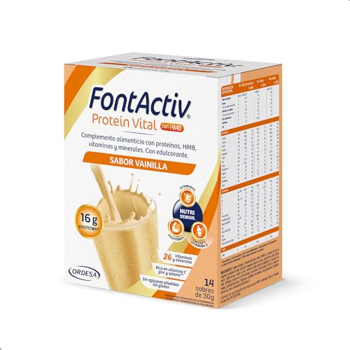 FontActiv Protein Vital Baunilha, 14 envelopes | complemento alimentar com proteínas, HMB, vitaminas e minerais para adultos