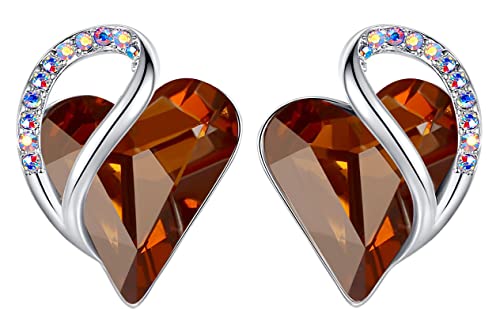 Leafael Birthstone Coração brincos de mulher | Birthstone brincos com coração e cristais corativos | Livre de alergias brincos modernos com caixa de presente incluída