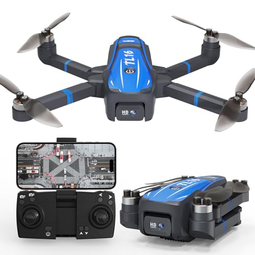 Toladrone TL16 Drone com câmara HD 4K para adultos, posicionamento de fluxo ótico drone com motor sem escovas drones para iniciantes dobrável RC Quadcopter, azul