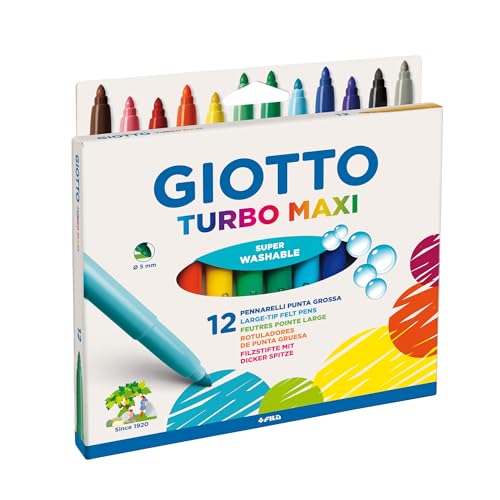 GIOTTO Turbo Maxi, Marcadores super laváveis, ponta Maxi, ponta de 5 mm, cores sortidas, 12 unidades
