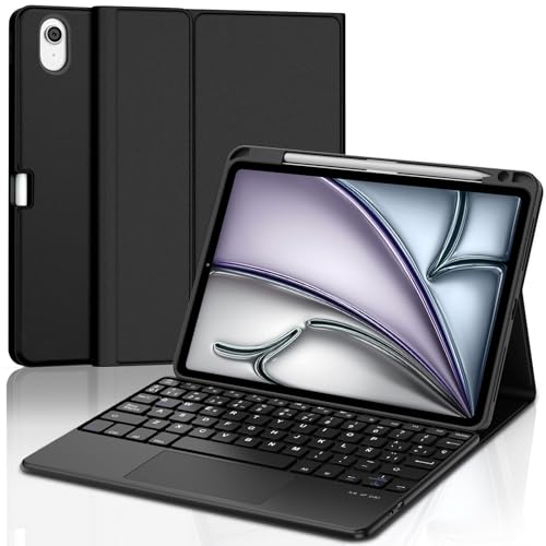 SENGBIRCH Teclado para iPad Air 11 M2, 2024/M3, 2025 com Touchpad, Bluetooth magnético removível, espanhol Ñ capa teclado para iPad Air M2 2024/M3 2025 11 polegadas, preto