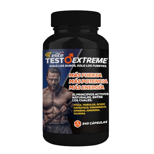 Italian Elite® Testo Extreme 240 cápsulas Maca 8000 mg. Potenciador estimulante natural da testosterona com tribulus, feno-grego, zinco, arginina, Ashwagandha, vitaminas e minerais