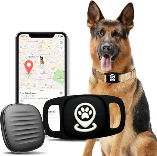 Lnicez Coleira localizador cães sem assinatura, etiqueta inteligente com cobertura aprimorada, funciona com a aplicação Procurar me, sem taxas mensais, sem GPS, apenas para iOS