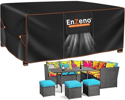 Enzeno Capa impermeável para móveis de jardim, resistente ao inverno, tecido Oxford 420D, capa protetora para mesa de jardim, retangular, 230 x 230 x 90 cm