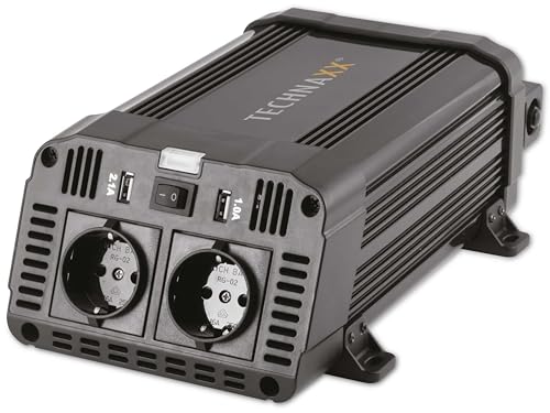 Inversor de carro Technaxx com ecrã LC 12 V a 230 V - inversor de carro certificado pela TÜV Rheinland com 2 tomadas Schuko e 2 portas USB - 1200 W / 2400 W (pico) - conversor de voltagem TE16