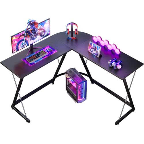 ODK - Mesa para jogos de mesa com suporte para monitor, mesa em L para trabalho em casa e jogo (preto)
