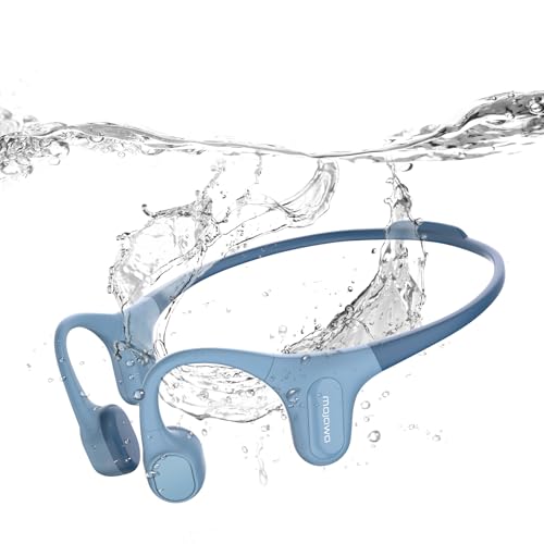 mojawa Run Plus Auriculares de condução óssea, auriculares de natação impermeáveis IP68, Bluetooth com microfone e MP3 de 32 GB, sem fios, para corrida, natação, ciclismo, azul