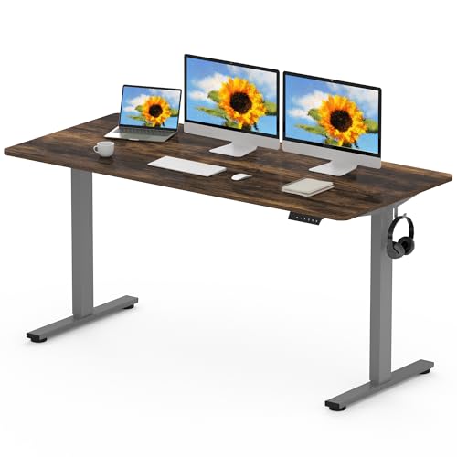 FLEXISPOT EN1 MAX, 160 x 80 cm, secretária elevável elétrica com placa inteira mesa de elevação, Standing Desk, mesa elevável secretária com 2 ganchos e 4 funções de memória