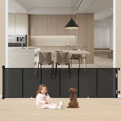 Porta de segurança extensível para bebé, 0 a 254 cm, barreira de segurança para crianças e cães, cercas de segurança para crianças e corredores, interiores e exteriores (preto)
