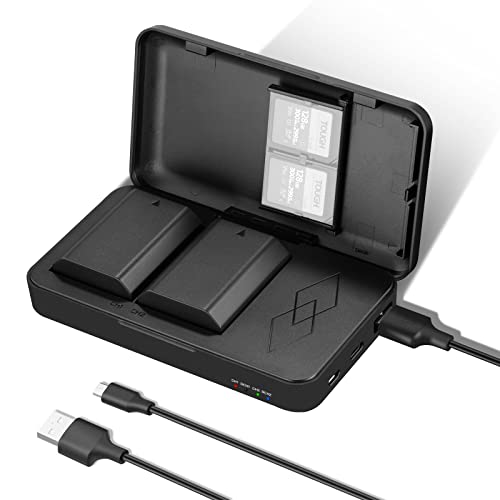 NEEWER 2280 mAh NP-FZ100 Conjunto de carregador de bateria de substituição, 2 baterias e 1 estojo de carregamento USB de canal duplo compatível com Sony A1, A9 II, A7R V, A7R IV, A7S III, A7 IV,