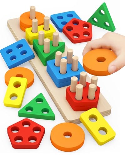 Joozmui Montessori Wisdom Brinquedos quebra-cabeças de madeira 1 2 3 anos, brinquedos de madeira para atividades e desenvolvimento jogo Montessori 1 ano (A)