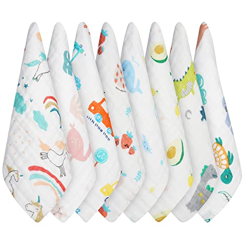 Aolso Muselinas de algodão para bebé 25 x 25 cm, 8 peças toalha facial infantil, toalhas de muselina, gaze para bebés nascidos, panos macios de musselina para bebé