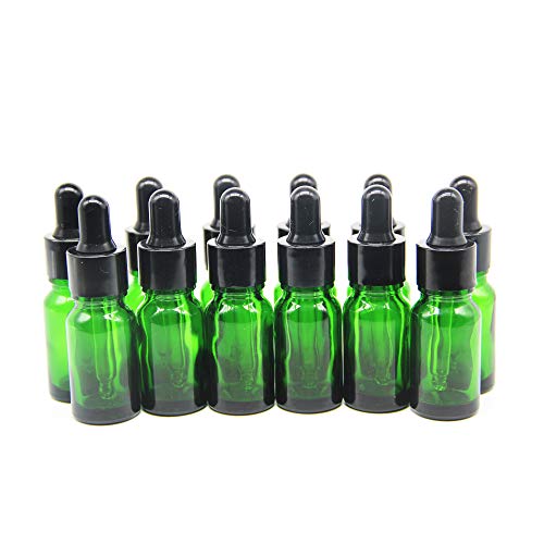 Yizhao Verde, frasco conta-gotas, vidro de 5 ml, com conta-gotas de vidro, para óleo essencial, laboratório, aromaterapia, fragrância, massagem, cosméticos, viagens, 12 unidades