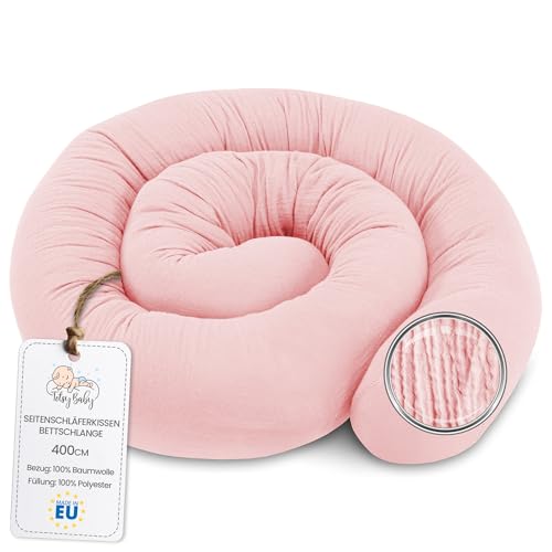 Almofada para dormir de lado muselina, almofada para o corpo de cobra 400 cm algodão - almofada cervical enrolável almofadas grandes almofada para o corpo Oeko-Tex rosa pó