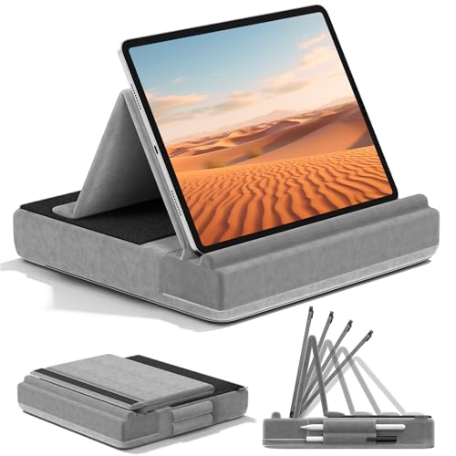 KDD Suporte de almofada para tablet suporte de almofada dobrável para iPad com ângulo ajustável para cama e secretária suporte para tablet com suportes para lápis tátil para iPad Pro 12.9 11 Air Mini