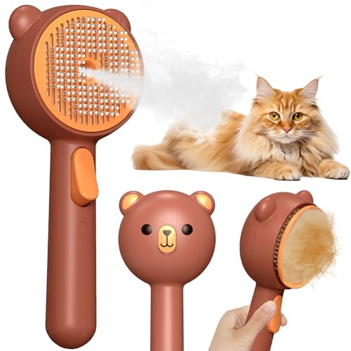 Escova de gato a vapor com 2 níveis de pulverização e botão de liberação, 4 em 1 IPX7 resistente à água escova para gatos para mudar de casa de banho, pente para cães e gatos com pelo curto e comprido