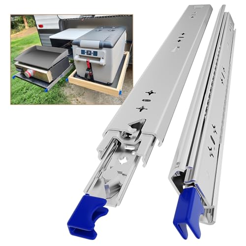 AOLISHENG Guias de correr para gavetas com travão 450 mm extensão completa para trabalho pesado trilhos para gavetas 120 kg capacidade de carga com fechadura 1 par (2 peças)