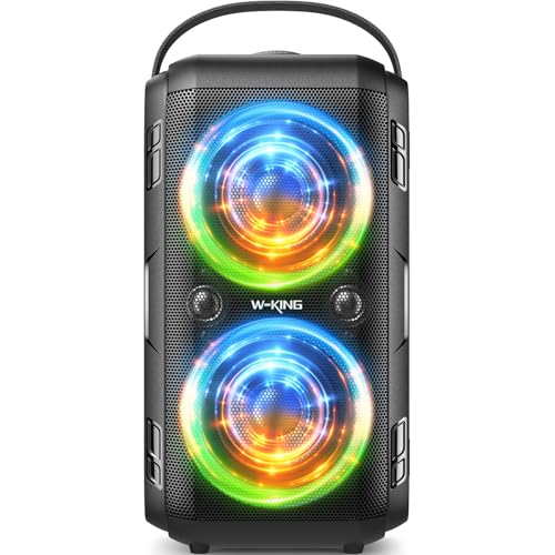 W-KING Altifalante Bluetooth portátil potente, (180 W pico) 80 W Punchy Bass, altifalantes sem fios grandes com som de 105 dB, luzes LED coloridas, 24 h de jogo, memória USB para festas, AUX, EQ