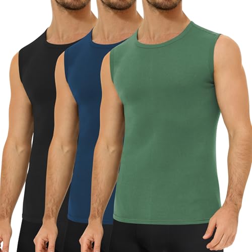 Falechay Pacote de 3 camisolas de alças para homem 100 % algodão t-shirts sem manga para homem