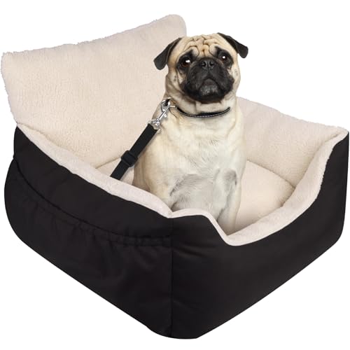 Aevcvok Assento de carro pequeno cão, cama de viagem para cachorro e gatinho até 12 kg, assento elevador de carro para animais de estimação com bolsos de armazenamento e almofada reversível e