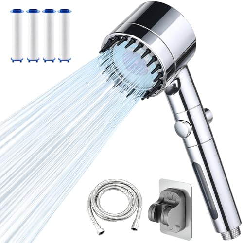 LENDOO Alcachofra de duche de alta pressão, cabeça de chuveiro com mangueira 1,5 m alcachofra duche anticalcário com filtro substituível 4 padrões de pulverização para limpar casas de banho, paredes
