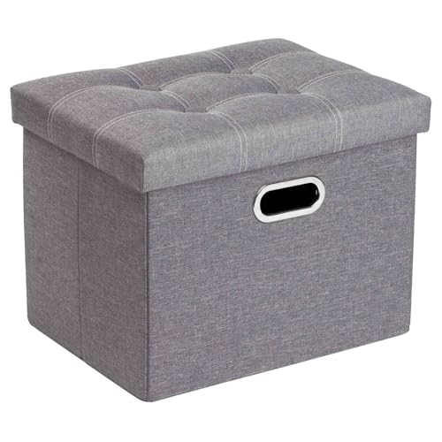 COSYLAND Puff armazenamento 40 l, banco de armazenamento, capacidade de carga 200 kg, estofada em linho, baú para quarto, sala de estar, entrada, brinquedos, organizador, dobrável, cinzento claro