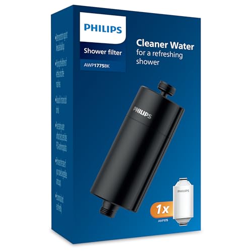 Philips Water Filtro de chuveiro em linha com 1 cartucho – capacidade de filtração de 50 000 l, reduz até 99% de cloro, compatível com todas as mangueiras e torneiras padrão, branco