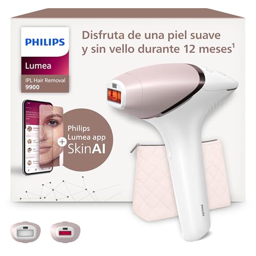 Philips Lumea série 9900, dispositivo de depilação IPL, alternaternativa à depilação a laser, tecnologia SenseIQ e SkinAI, 2 acessórios para corpo e rosto, BRI950/02.