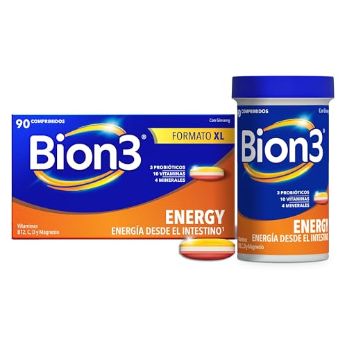 Bion3 Energy Comprimidos multivitamínicos com probióticos, complemento alimentar para energia física e mental¹ e redução de fadiga¹, magnético, vitamina C, D, complexo B e ginseng, 90 comprimidos