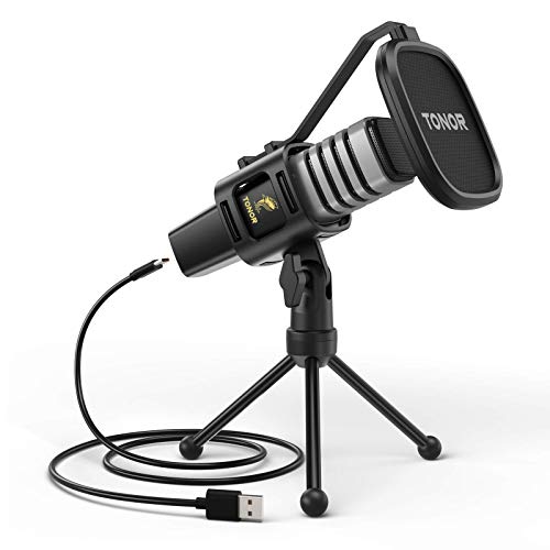 TONOR Microfone USB condensador para computador PC, microfone com suporte de tripé, filtro antipop, suporte para videojogos, streaming, podcasts, YouTube, locução, Skype, Twitch, Discord, modelo TC30