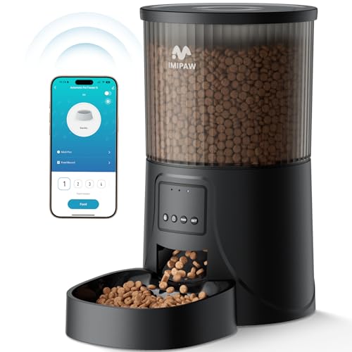 IMIPAW Alimentador de gato automático, 2,4 G, 5 G, Wi-Fi, dispensador de comida para cães, gatos com programa personalizado de alimentação automática, controlo de aplicações, 1 - 10 refeições por dia