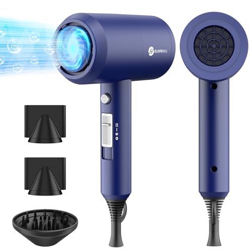Slopehill Secador de cabelo iónico, secador de cabelo profissional motor AC 1800W, secagem rápida de cabelo, 3 temperaturas 2 velocidades, botão de ar frio, 2 concentradores e 1 difusor (azul escuro)