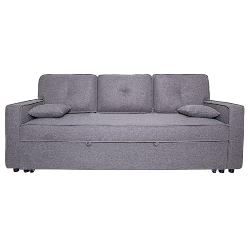 amuéblate online - Sofá cama de 3 lugares modelo de couro, design moderno, confortável, prático e funcional, com apoios de braços, cinzento